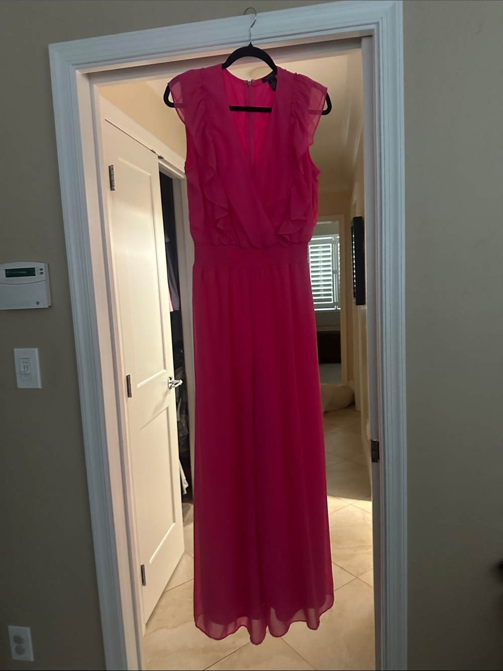 Halogen Hot Pink Ruffle-Trim Maxi Dress